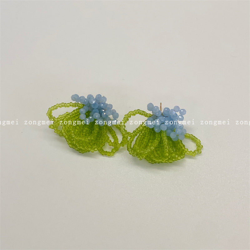 Contrast Color Beaded Ear Clip Flower Earrings