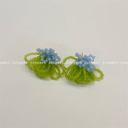 Contrast Color Beaded Ear Clip Flower Earrings