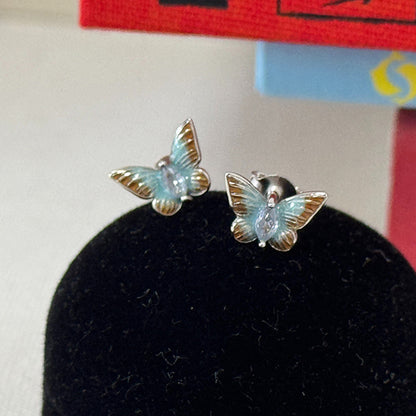 Women's Green Dripping Oil Butterfly Small Exquisite Sweet Cute Elegant Earrings