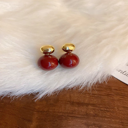 Gold Electroplated Sier Needle Red Dripping Earrings
