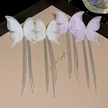 Exquisite Refined Grace Mesh Butterfly Tassel Light Earrings