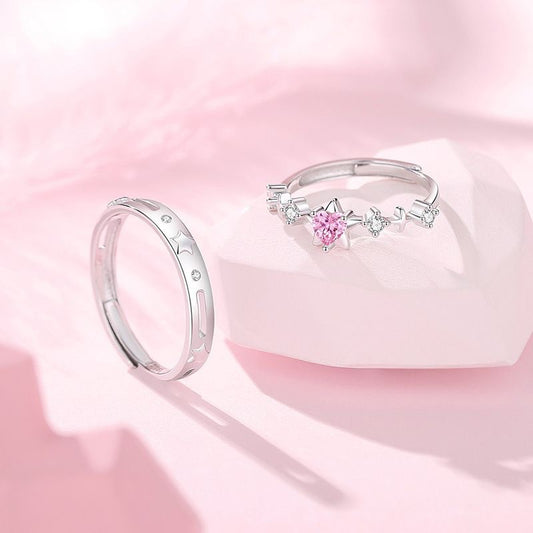 Star River Love Couple Design Pink Valentine's Rings