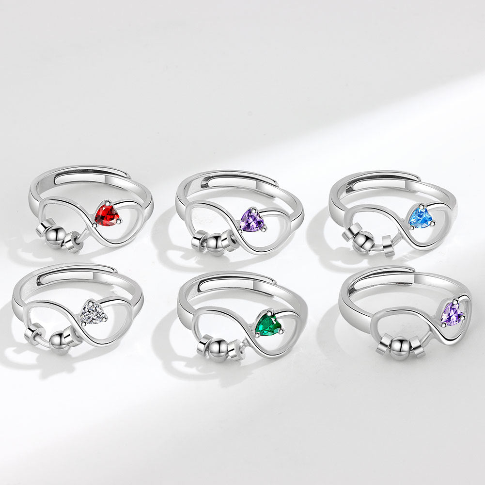 Simple Personality Spinning Female Birthstone Decompression Rings