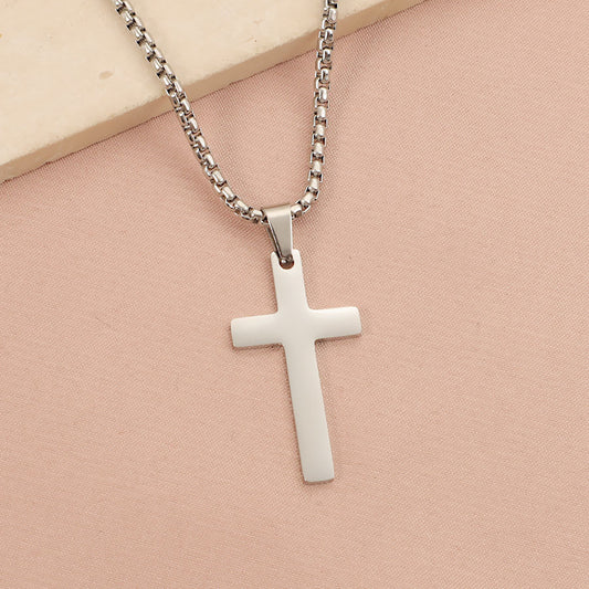 Glossy Stainless Steel Cross Shelf Square Pearl Chain Necklaces