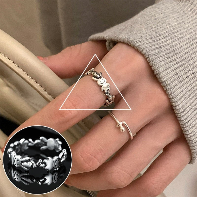 Female Sier Personality Distressed Geometric Simple Rings