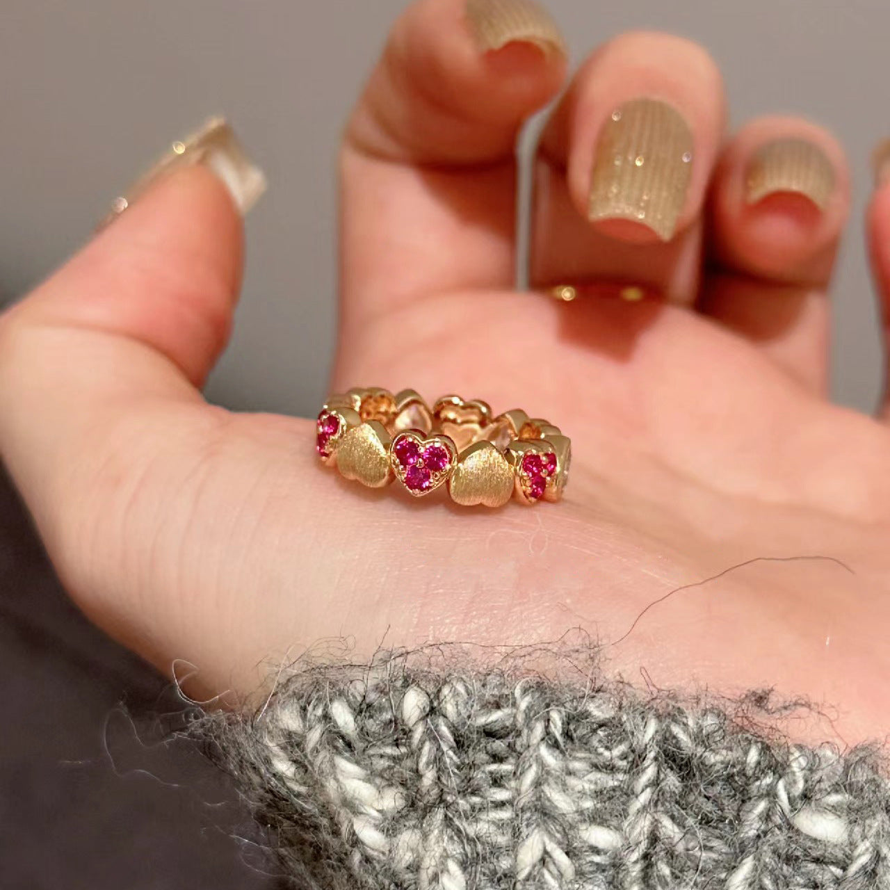 Women's Heart Zircon Red Corundum Light Luxury High-grade Love Rings