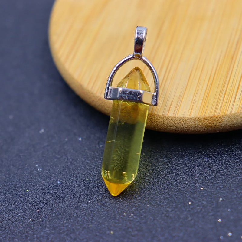 Natural Stone Crystal Hexagon Prism Bullet Pendants