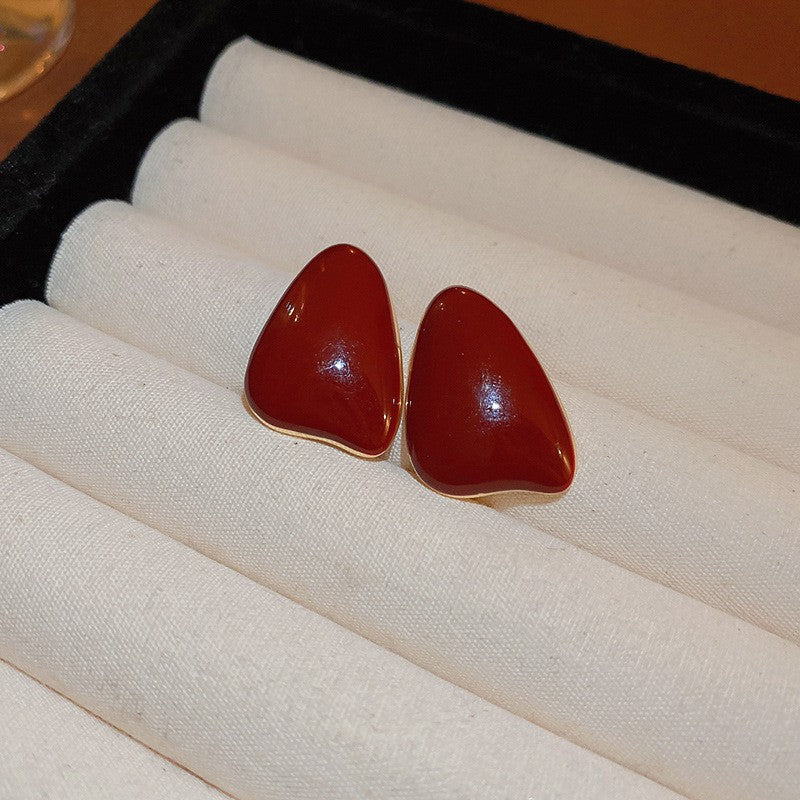 Gold Electroplated Sier Needle Red Dripping Earrings