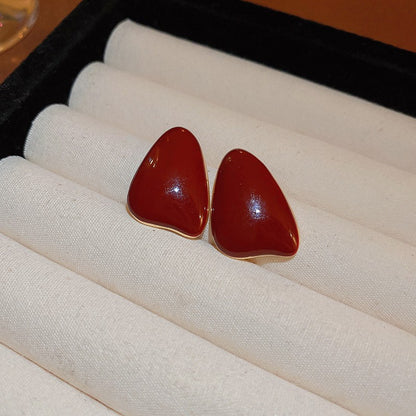 Gold Electroplated Sier Needle Red Dripping Earrings