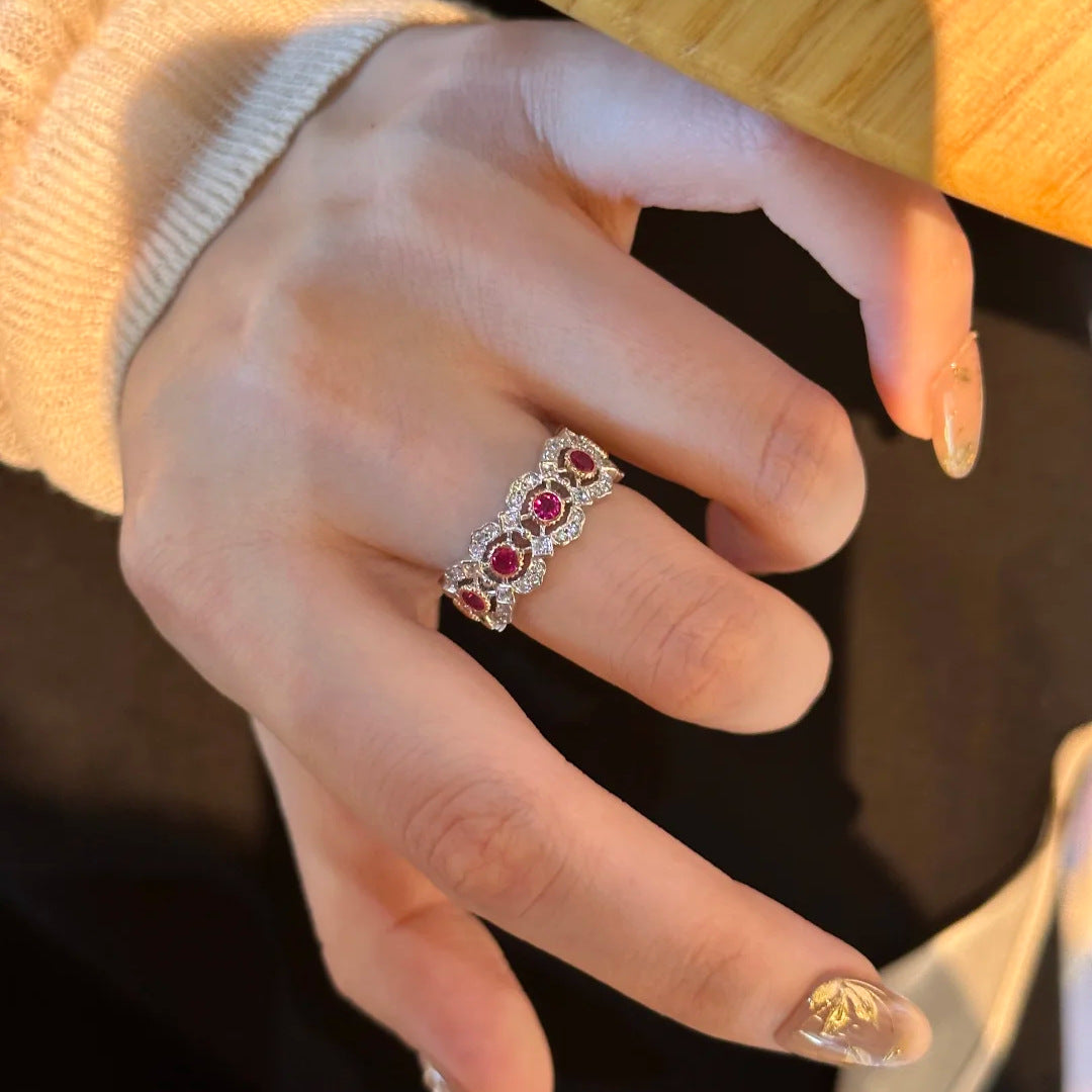 Women's Red Corundum Light Luxury Double Color Rings