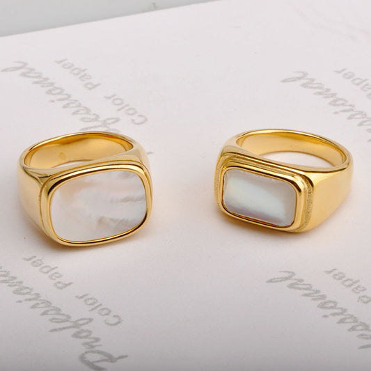 Women's & Men's Shell Square Gold Polished Stainless Steel Rings