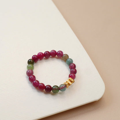 Tourmaline Sterling Sier Chinese Style Strawberry Quartz Charm Elastic Rings