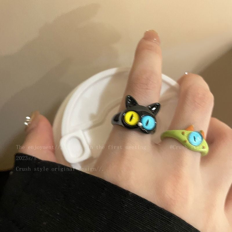 Black Cat Monster Anime Style Good-looking Niche Unique Rings