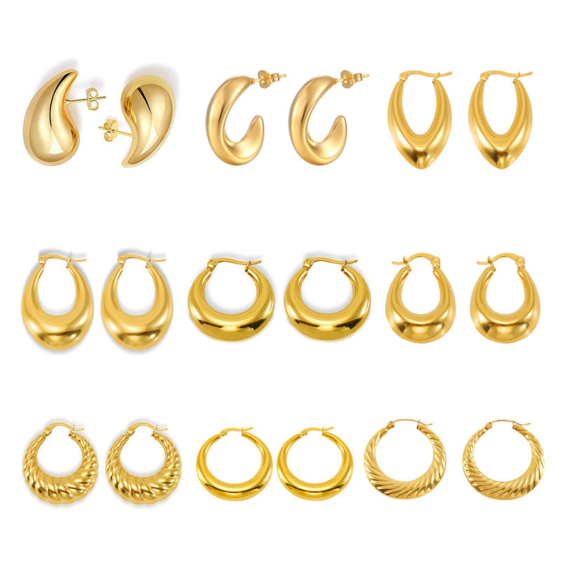 Women's Steel Hollow Vacuum Plating Real Gold Stainless Earrings