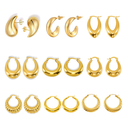 Women's Steel Hollow Vacuum Plating Real Gold Stainless Earrings