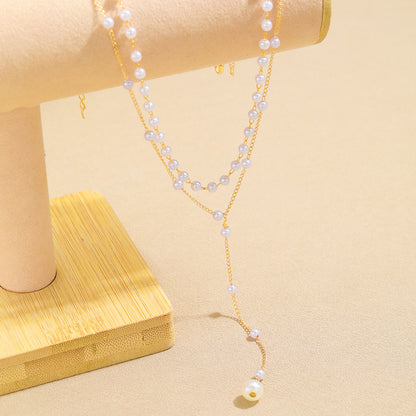 Women's Fashion Y-shaped Pearl Tassel Twin Light Luxury Necklaces