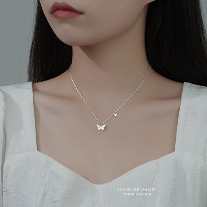 Women's Sterling Sier Diamond Inlaid Butterfly Double Light Necklaces