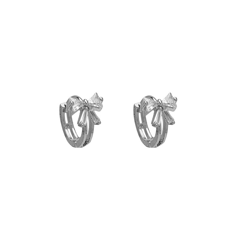 Bow Zircon Female Fashionable Sier Pin Earrings