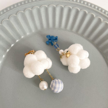 Cloud Pompons Cute Blue Bow Top Rings