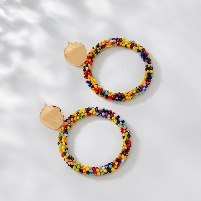 Bead Big Hoop Female Style Korean Sweet Earrings