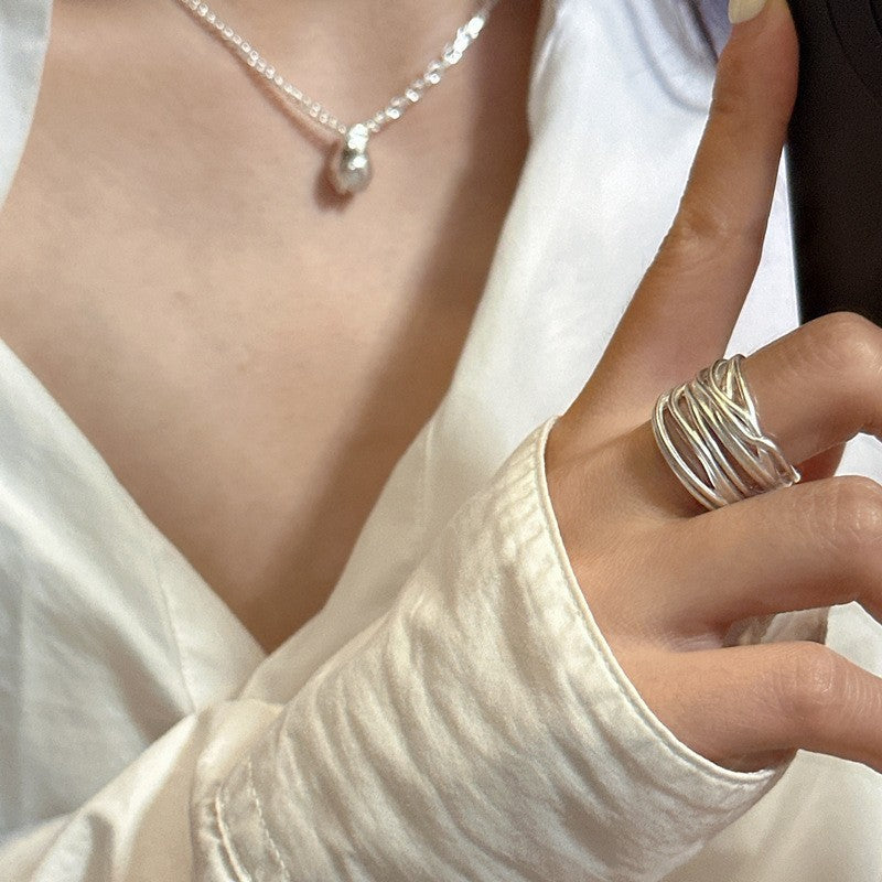 Line Cross Cord For Braiding Female Simple Irregular Wide Rings
