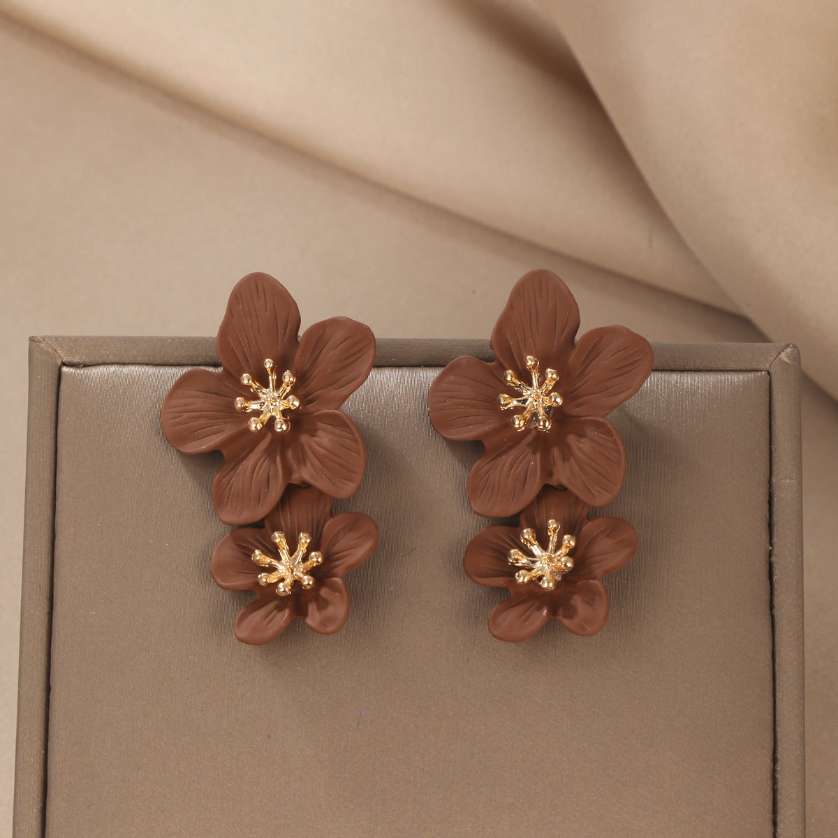 Trend Multicolor Double Layer Flower Simple Earrings