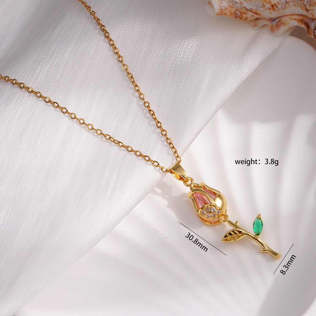 Steel Female Gold Opal Tulip Design Necklaces