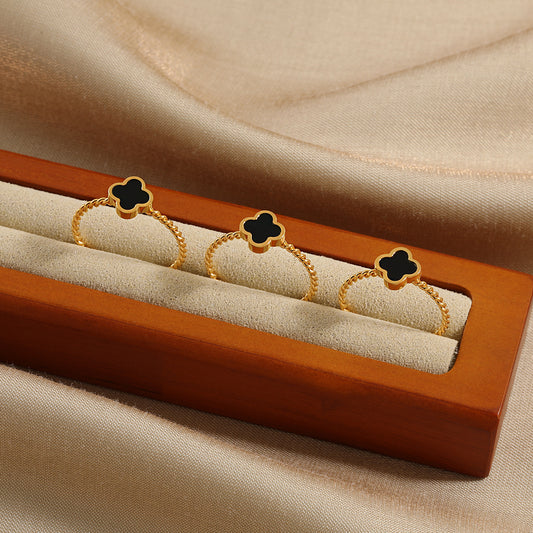 Wind Niche Twist Clover Epoxy Fashion Unique Gold-plated Titanium Rings