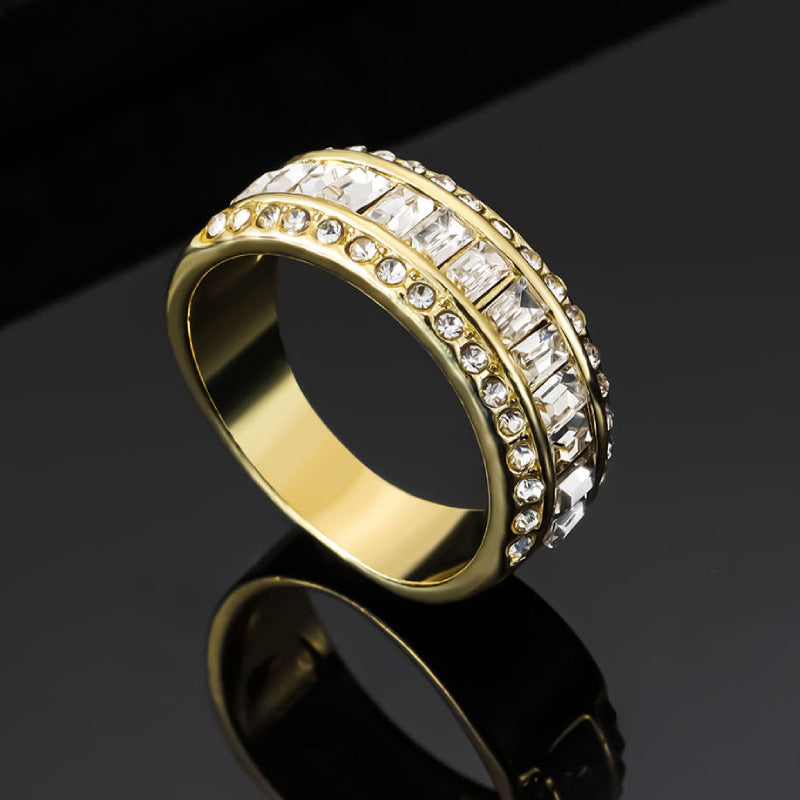 Affordable Luxury Fashion Gold Three-row Rhinestone Rings