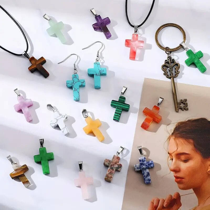 Crystal Cross Fashion Ornament Accessories Leather Rope Pendants