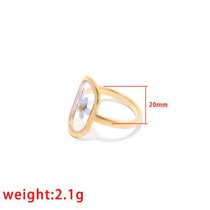 Dried Flower Love Heart-shaped Personality Simple Gold Rings