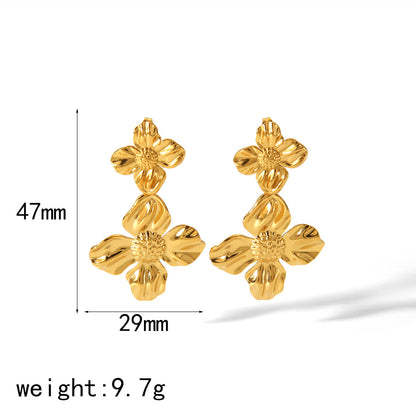 Gold Flower Female Niche Exaggerated Stainless Earrings