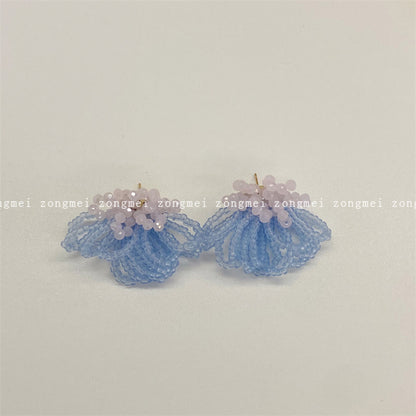 Contrast Color Beaded Ear Clip Flower Earrings