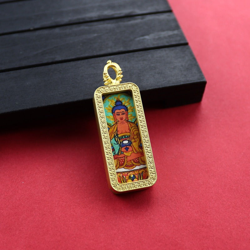 Square Birth Buddha Yellow God Of Wealth Green Tara Pendants