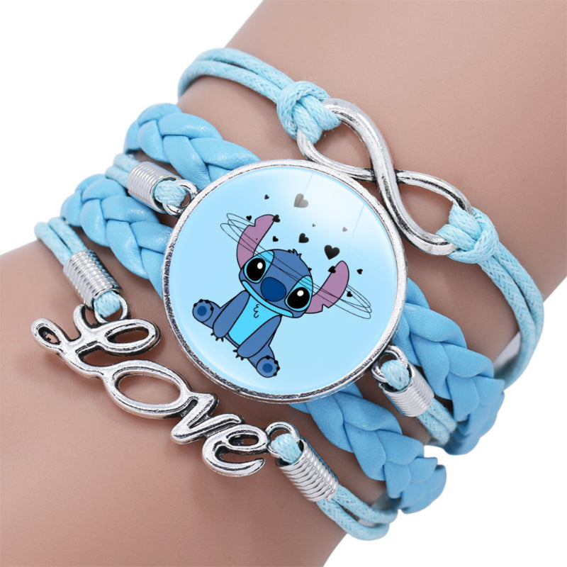 Cartoon Star Stitch Time Stone Leather Bracelets