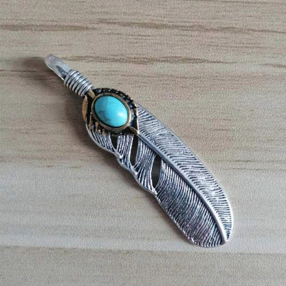 Engraved Shawn Inlaid Turquoise Feather Accessories Necklaces