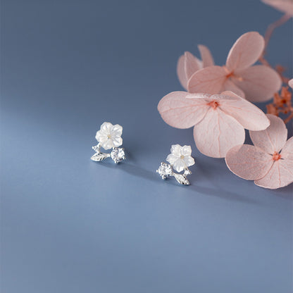 Women's Sier Diamond Shell Flower Simple Mori Earrings