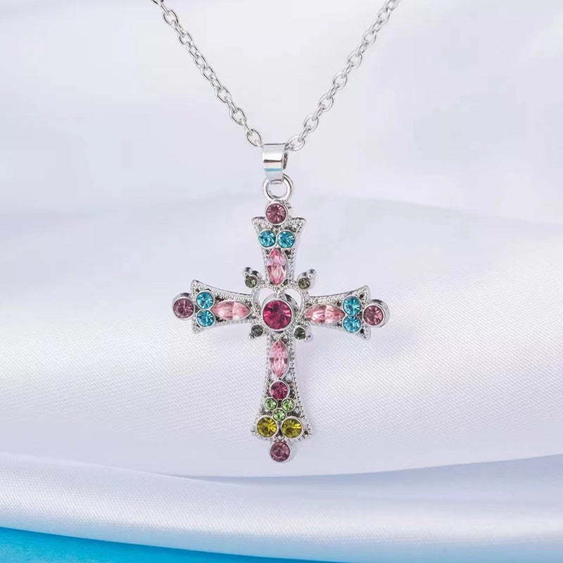 Bohemian Style Bright Crystal Colorful Cross Holiday Necklaces