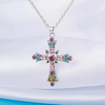 Bohemian Style Bright Crystal Colorful Cross Holiday Necklaces