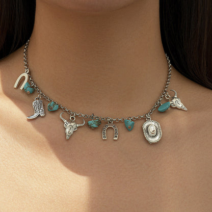 Ethnic Style Imitation Turquoise Cow Head Necklaces