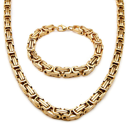Men's Fashion Domineering Stainless Steel Handmade Square Buckle Emperor Necklaces