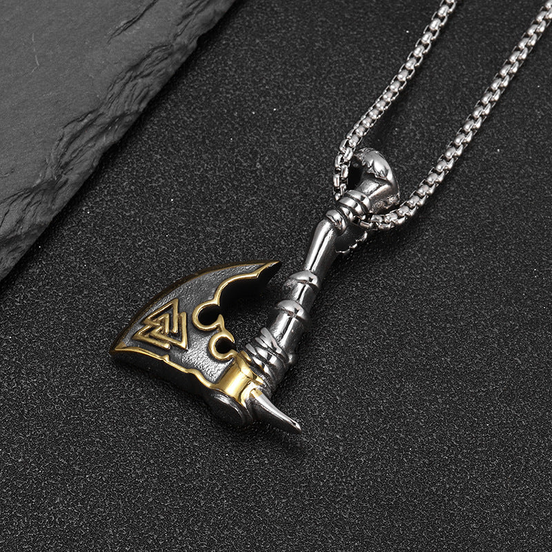 Men's Viking Stainless Steel Gold Plated Axe Pendants