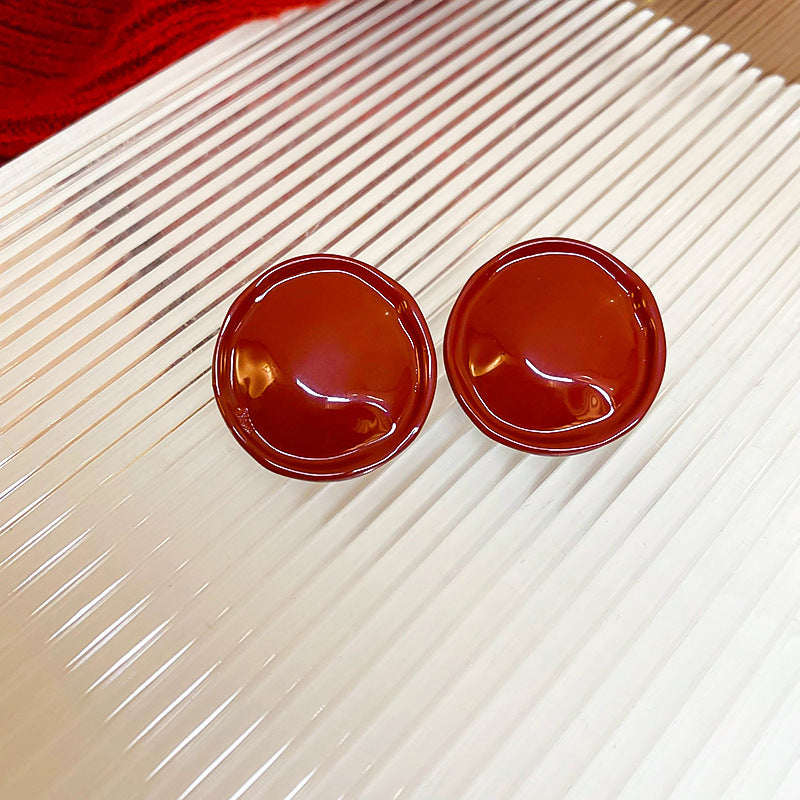 Gold Electroplated Sier Needle Red Dripping Earrings