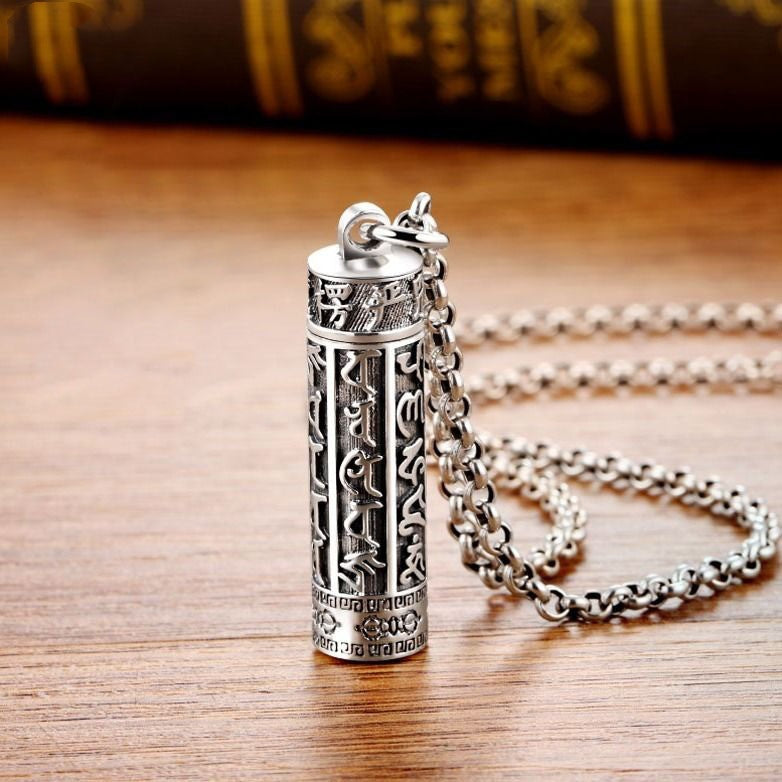 Women's & Men's Thai Sier Portable Hollow Heart Sutra Retro Pendants