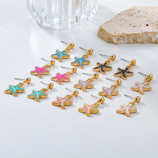 Beach Ocean Style Alloy Dripping Starfish Female Trendy Light Earrings