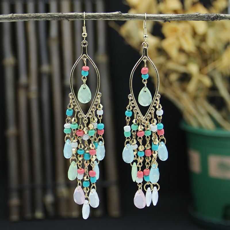 Women's Bohemian Long Fashion Exaggerated Water Drop Tassel Graceful Earrings