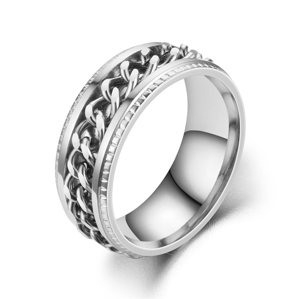 Men's Lucky Jewelry Titanium Steel Rotatable Embossed Rings