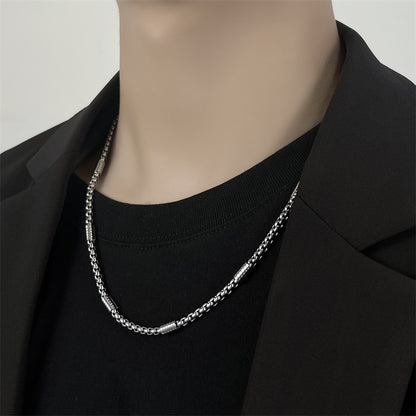 Simple Square Pearl Cylinder Titanium Steel Boys Trendy Necklaces