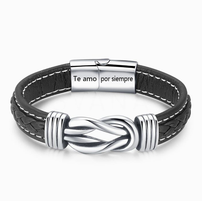 Leather Lettering Stainless Steel Magnetic Twist Bracelets