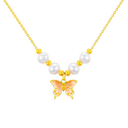 Women's Gold Chinese Enamel Butterfly Pure Gifts Pendants